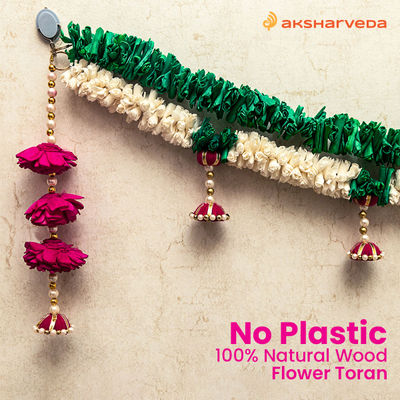 Aksharveda Sholawood Flower Toran With Hangings | White, Pink
