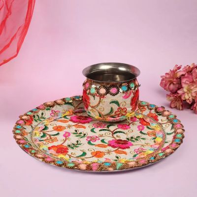 Sanskriti Flower Designed Handcrafted Pooja Thali Kalash Set