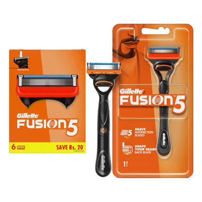 Gillette Fusion Manual Shaving Razor For Men (1pc) & Gillette Fusion Manual Shaving Razor Blades For Men (6 Cartridges) (6pc) Combo
