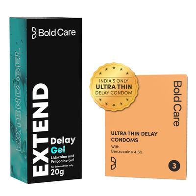 Bold Care Extend Gel - Prilocaine & Lidocaine Gel For Longer Sex (20g) & Bold Care Ultra Thin Climax Delay Condoms To Help Men Last 5-7X Longer In Bed With Benzocaine (3pc) Combo