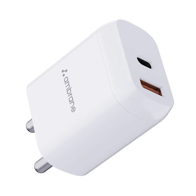 Ambrane 20W Dual Output Fast Charger/Adapter With Qc & Pd Technology For Iphone Android & Other Devices Multi-Layers Protection (Raap H11White)