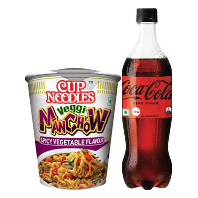Nissin Cup Noodles Veggie Manchow (70g) & Coke Zero Pet (750ml) Combo