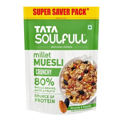 Tata Soulfull Millet Muesli, Crunchy 80% Whole Grains Nuts & Fruits Breakfast Cereal