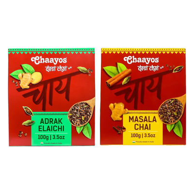 Chaayos Masala Tea - Premium Chai Patti With 100% Natural Spices(100gms) & Chaayos Adrak Elaichi Tea Ginger & Cardamom(100gms) Combo