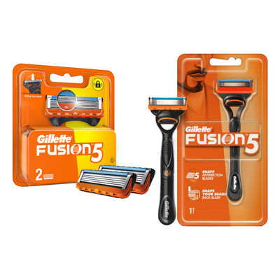 Gillette Fusion Manual Shaving Razor For Men (1pc) & Gillette Fusion Manual Shaving Razor Blades For Men (2 Cartridges) (2pc) Combo