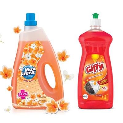 Maxkleen Floor Cleaner Liquid - Floral Bliss Surface Cleaner (1800ml) & Giffy Liquid Dish Wash Gel With Turbo Boosters And Natural Mild Fragrance (750ml) Combo