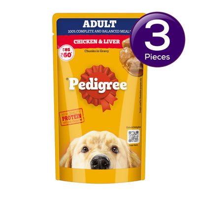 Pedigree Adult Chicken & Liver Chunks In Gravy Wet Dog Food, 130g,Pack of 2