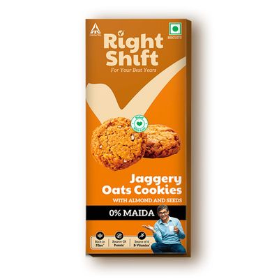ITC Right Shift Jaggery Oats 0% Maida Cookies | 0% Refined Sugar | With Nuts and Seeds
