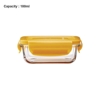 BAY6 Premium Imported Borosilicate Glass Container with Lid 180 ml - Rectangle - Yellow