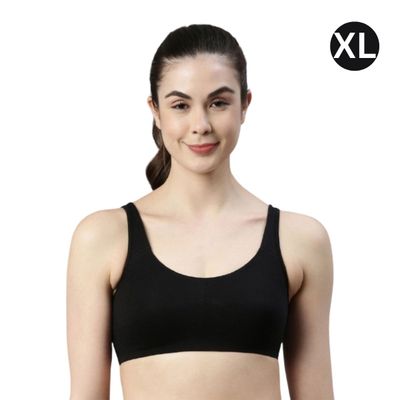 Enamor Women's SB06 Cotton Lounge Sports Bra | High Coverage | Non Padded | Wirefree | Black | XL