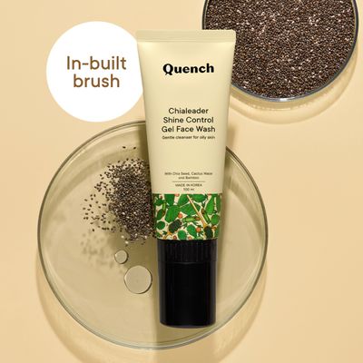 Quench Shine Control Korean Face Wash Gel Based Cleanser with Chia Seeds & Salicylic Acid (in-built Silicone Brush) 
