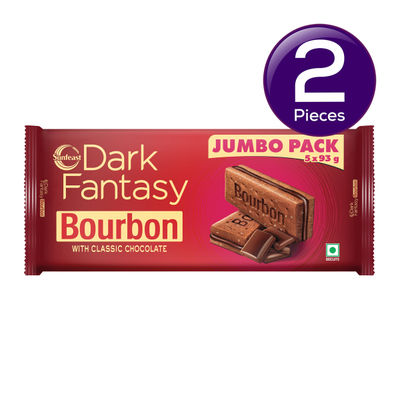 Sunfeast Dark Fantasy Bourbon, Classic Biscuit Made With Real Chocolate 465 g Combo