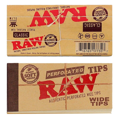 Raw Perforated Wide Tips/Roach Pad - 50 Leaves/Pack (1pc) & Raw Classic Rolling Paper King Size Slim - 32 Leaves/Pack (1pc) Combo