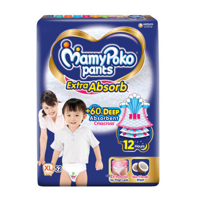 Mamypoko Extra Absorb Baby Diapers | Pant Style | XL | 52 pcs