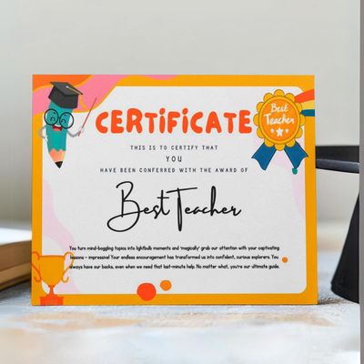 Mad Over Print Best Teacher Certificate