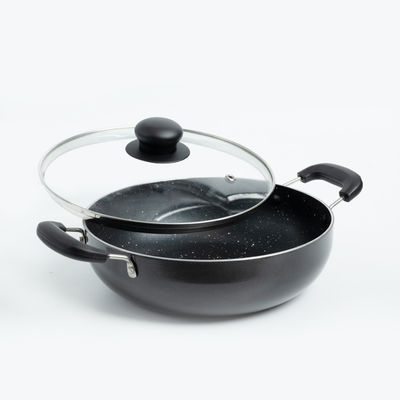 BAY6 Nonstick Kadai with Glass Lid | 26 cm - Grey