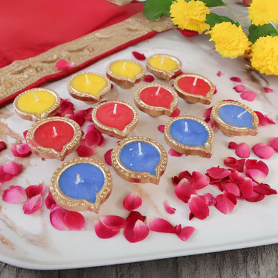 Walton Rangoli-Inspired Earthen Diyas Set | Assorted Colors