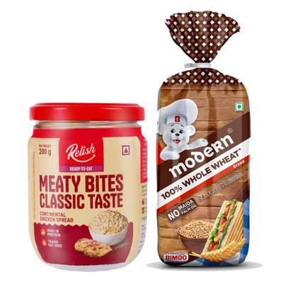 Modern 100% Whole Wheat Bread (Zero Maida, No Trans Fat) (400g) & Relish Continental Chicken Spread (200g) Combo  