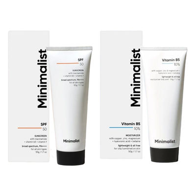 Minimalist 10% Vitamin B5 Oil-Free Face Moisturizer Gel(50gms) & Minimalist Spf 50 Pa++++ Multi- Vitamin Sunscreen Broad Spectrum No- White Cast Light Weight For Men & Women(50ml) Combo