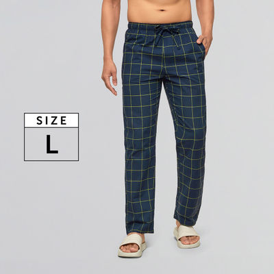 XYXX Checkmate 100% super combed cotton Checks Pyjama Relaxed Fit | 2 Side pockets | Navy- L