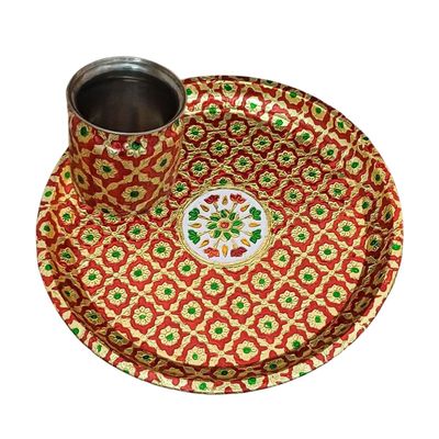 Gullak Karwa Chauth Thali Set - Red | Floral Motifs