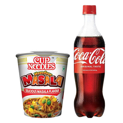 Indo Nissin Cup Noodles Mazedaar Masala (70g) & Coca-Cola Soft Drink (750ml) Combo