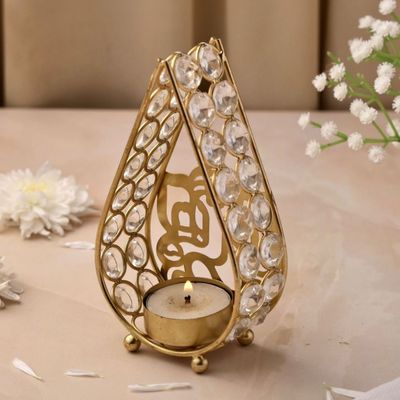 Urban Born Crystal Ganesh Ji Tealight Candle Holder For Home Décor