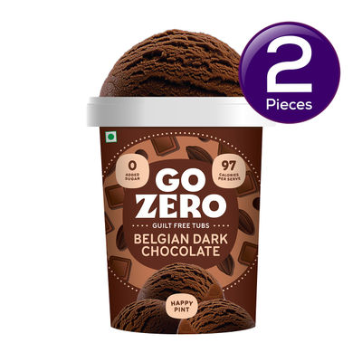 Go Zero Belgian Dark Chocolate Low Calorie Guilt Free Ice Cream Tub 500 ml Combo