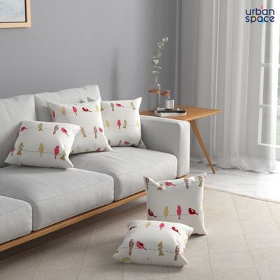 Urban Space Cotton Cushion Covers, Set of 3, made of Cotton 16 inch x 16 inch, Humming Bird Red