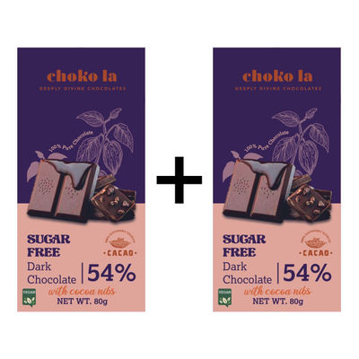 Chokola 54% Sugar Free Dark Chocolate 80 g X 2 Combo