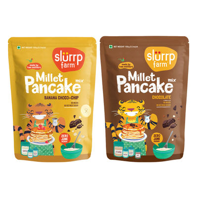 Slurrp Farm Millet Eggless Pancake Mix With Banana Choco Chip No Maida, Healthy Breakfast For Kids & Adults, 150 Gm(150gms) & Slurrp Farm Millet Eggless Pancake Mix With Chocolate No Maida, Healthy Breakfast For Kids & Adults, 150 Gm(150gms) Combo