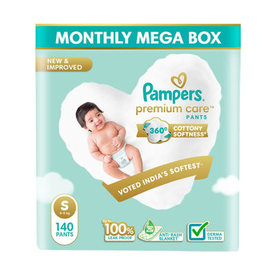 Pampers Premium Care Pants Diapers For Kids | White | S (4 - 8 kg)