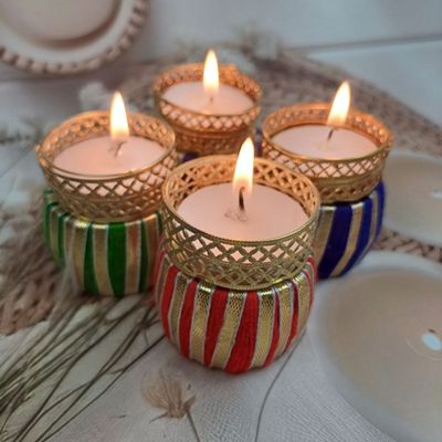 Gullak Mother's Day Gifting Gota Drum T Light Holders Assorted