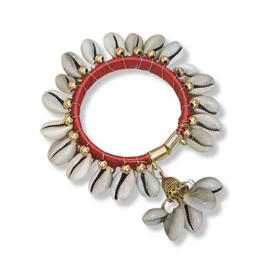 Gullak Red Elegant Cowrie Shell Flexible Size Bangle - Gold Accents