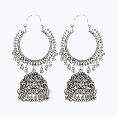 YouBella Jewellery Earrings Afghani Oxidised Silver Jhumka Earrings For Girls And Women