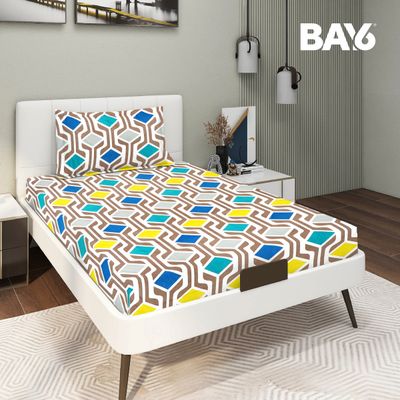 BAY6 110 GSM Microfibre Geometric Print Single Bedsheet with 1 Pillow Cover | 150 x 220cm Blue&Grey