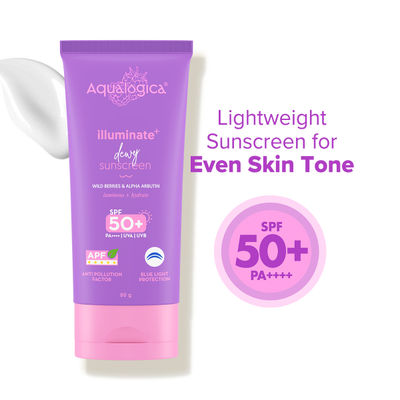 Aqualogica Illuminate+ Dewy Sunscreen SPF 50+ PA++++ with Wild Berries & Alpha Arbutin