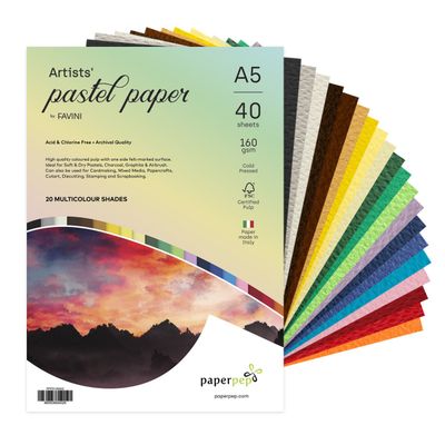 Paperpep Artists Pastel Papers 160Gsm A5 Multicolor Shades Assorted Pack Of 40 Sheets