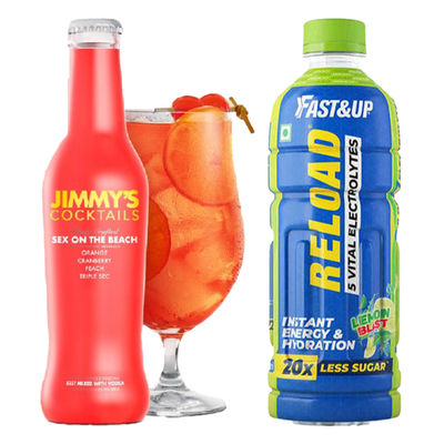Fast&Up Reload Ready To Drink ~ Low Sugar Energy Drink Instant Energy & Hydration Drink - Lemon Flavour (500ml) & Jimmy'S Sex On The Beach - Cocktail Mixer (250ml) Combo