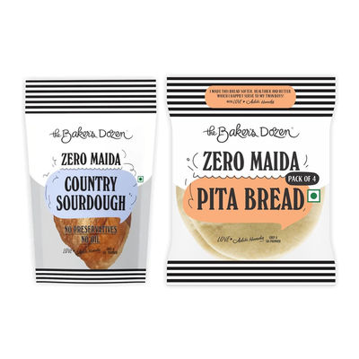 The Baker'S Dozen Country Sourdough No Palm Oil No Preservative (330g) & The Baker'S Dozen Zero Maida Pita Bread No Palm Oil No Preservative 100% Wholewheat (1pc) Combo