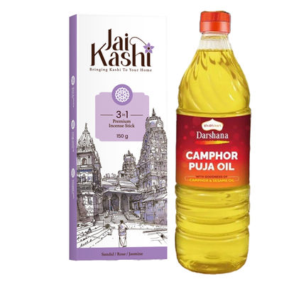 Jai Kashi Pancha Deepam Pooja Oil(1l) & Jai Kashi 3 In 1 Premium Incense Stick(150g) Combo