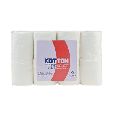 Kotton Toilet Roll - 2 Ply -100% Virgin Pulp/Paper , pack of 8 , 230 sheets