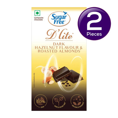 Sugar free D'lite Hazelnut & Roasted Almonds Dark Chocolate Bar 40 g Combo