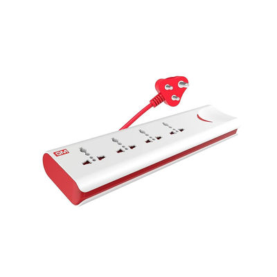 GM 3060 E-Book 4 + 1 Power Strip Red & White Colour 250 Volts with Master Switch, Indicator, Safety Shutter & 4 International sockets, Extension Cord for Home Appliances