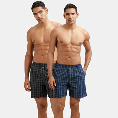 Jockey 1223 Men's Super Combed Mercerized Cotton Woven Checks Boxer|SidePocket|PO2 | Multicolor-M