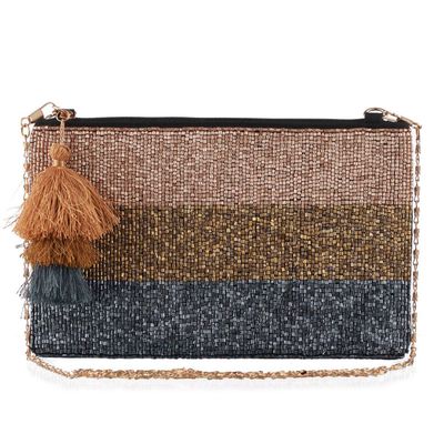 Priyaasi Women's Embellished Fabric 500 ml Zipper Pouch | Black and Metallic - Free Size