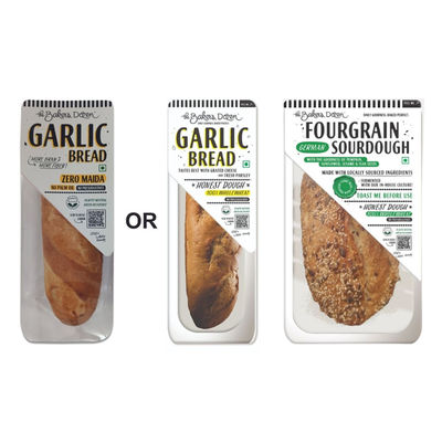 The Baker'S Dozen 100% Wholewheat Garlic Bread Zero Maida No Palm Oil (160g) & The Baker'S Dozen Fourgrain Sourdough Zero Maida Gut Friendly (1pc) Combo