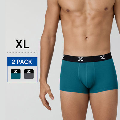 XYXX Ace IntelliSoft Micro Modal solid Trunk | Men's Innerwear | Pack of 2 | Blue + Grey- XL