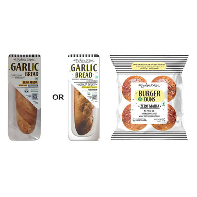 The Baker'S Dozen Zero Maida Garlic Bread No Palm Oil No Preservative 100% Wholewheat (160g) & The Baker'S Dozen Zero Maida Burger Buns No Palm Oil No Preservative 100% Wholehwheat (4pc) Combo