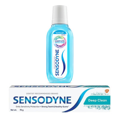 Sensodyne Complete Protection+ Mouthwash (250ml) & Sensodyne Toothpaste Deep Clean, Sensitive Tooth Paste For Advanced Cleaning And Lasting Freshness (70g) Combo